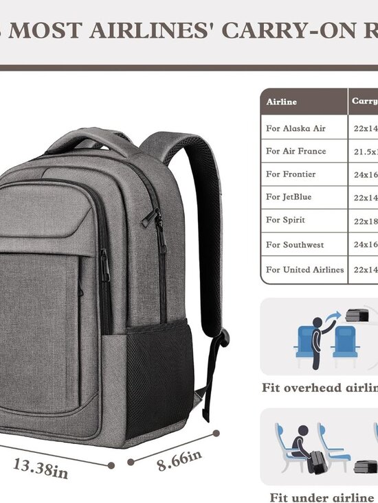 17-Inch Travel Laptop Backpack, Water-Resistant Slim Work School Bag, Grey main image 6